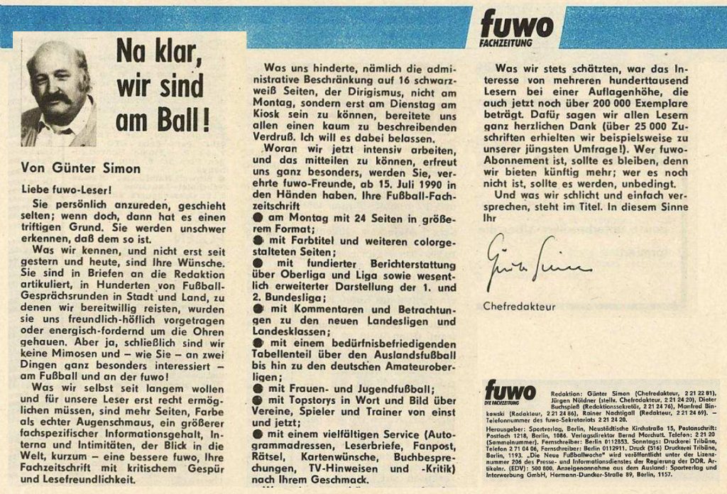 Kommentar von Günter Simon in der fuwo Nr. 22/1990